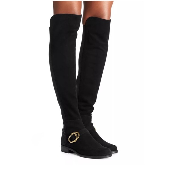 Stuart Weitzman Shoes - Stuart Weitzman Black Over-the-Knee Suede Boots with Gold Accent